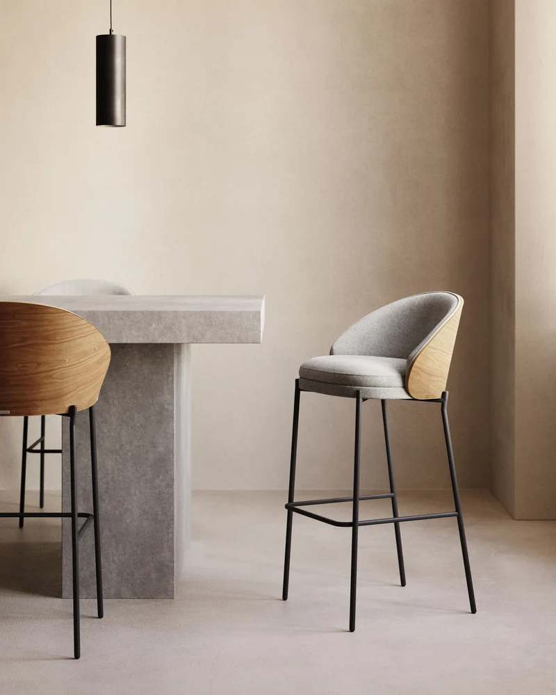 Eamy stool light grey chenille & Natural 65 cm