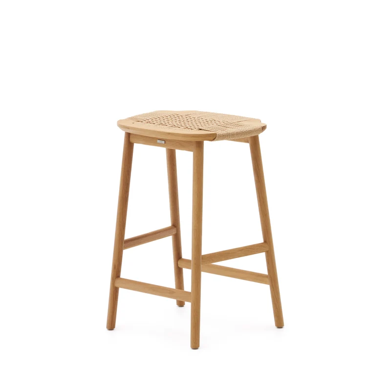 Enit stool made of beige paper cord and solid oak wood with natural finish, 65cm FSC Mix Credit