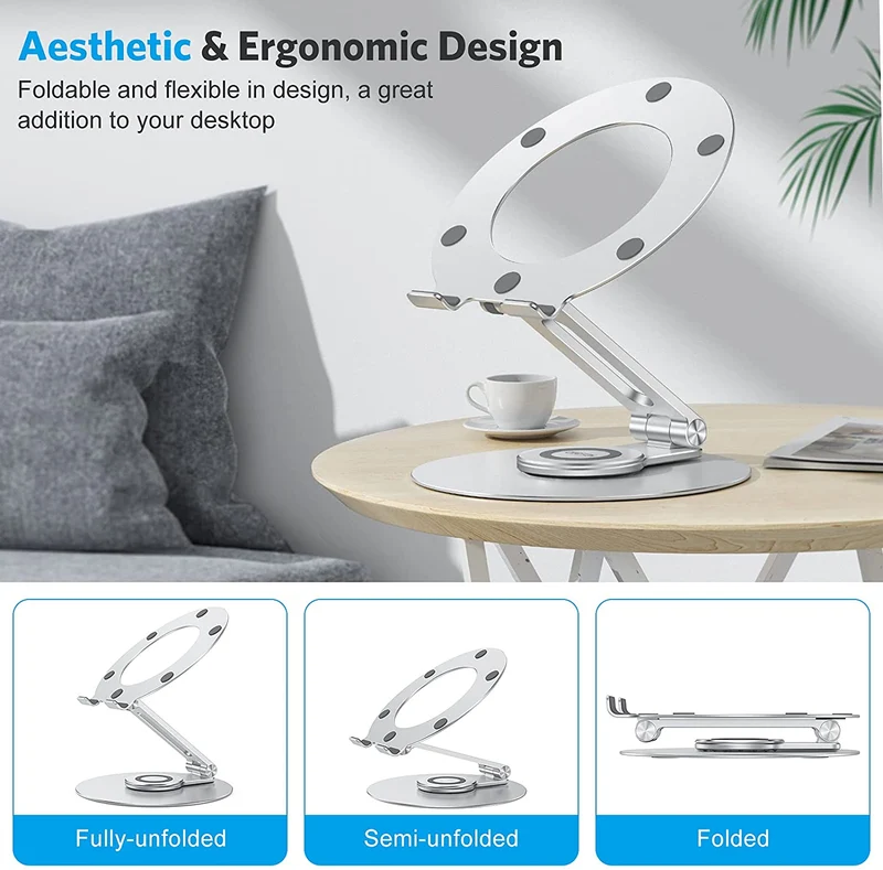 Support pour ordinateur portable réglable en aluminium avec base rotative à 360 °