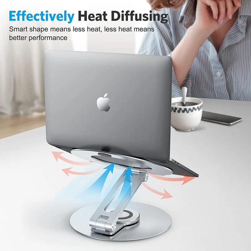 Support pour ordinateur portable réglable en aluminium avec base rotative à 360 °