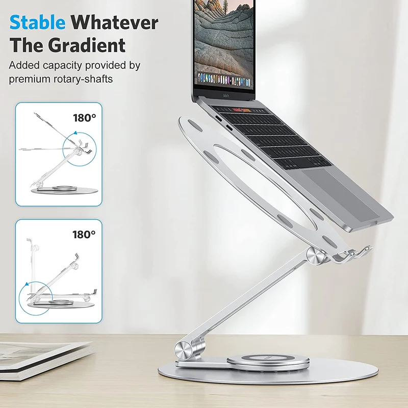 Support pour ordinateur portable réglable en aluminium avec base rotative à 360 °
