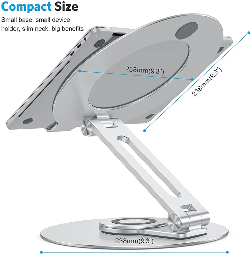 Support pour ordinateur portable réglable en aluminium avec base rotative à 360 °