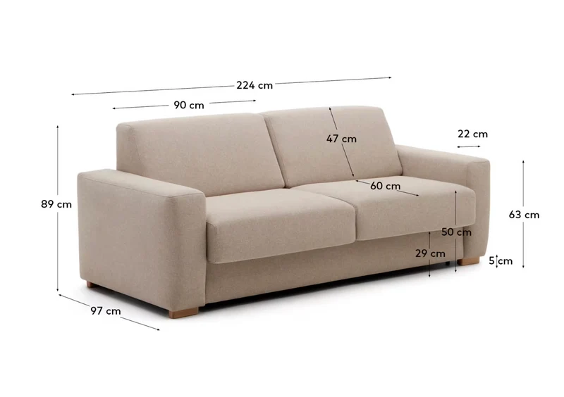 Anley beige 3-seater sofa bed with solid beech wood legs 224cm FSC Mix Credit