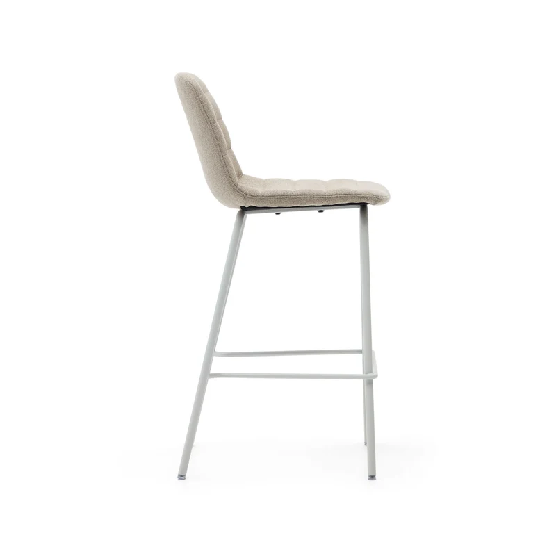 Zunilda stool in beige chenille and steel with matt white finish 65 cm