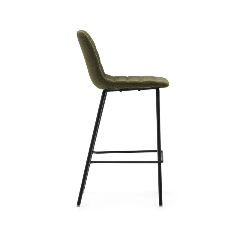 Zunilda stool in dark green and steel chenille with matt black finish 65 cm
