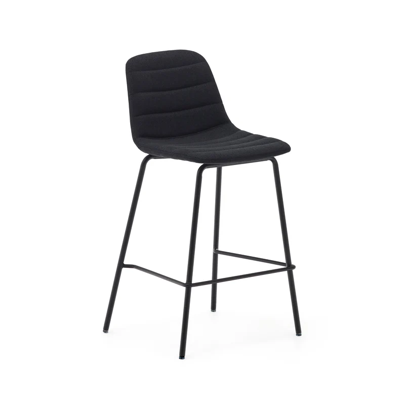 Zunilda stool in black chenille and steel finished with matt black 65 cm