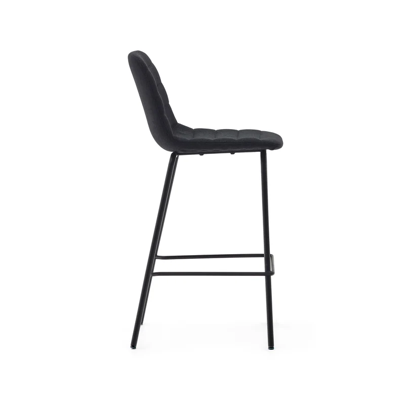 Zunilda stool in black chenille and steel finished with matt black 65 cm