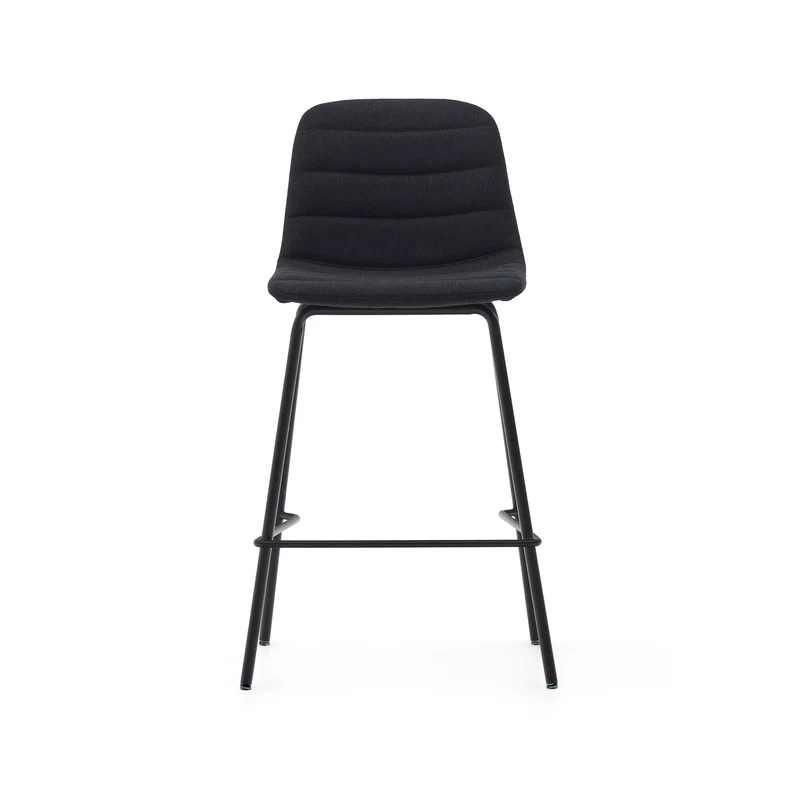 Zunilda stool in black chenille and steel finished with matt black 65 cm