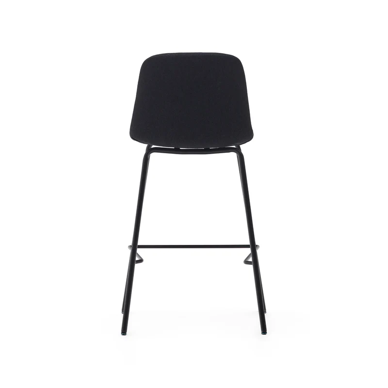 Zunilda stool in black chenille and steel finished with matt black 65 cm