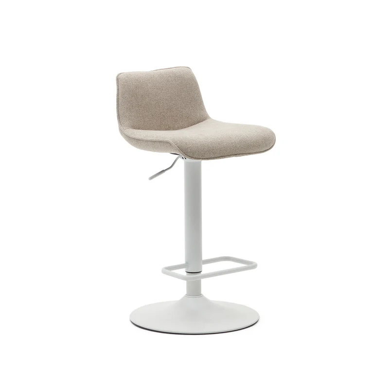 Zenda stool in beige chenille and matt white steel 81-102 cm FSC 100%