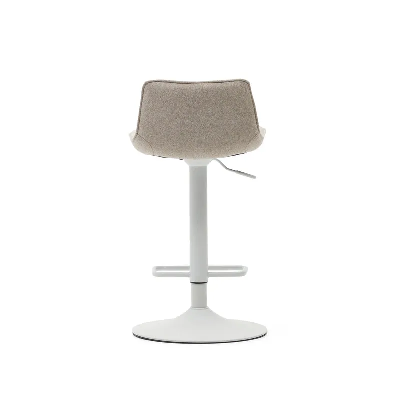 Zenda stool in beige chenille and matt white steel 81-102 cm FSC 100%