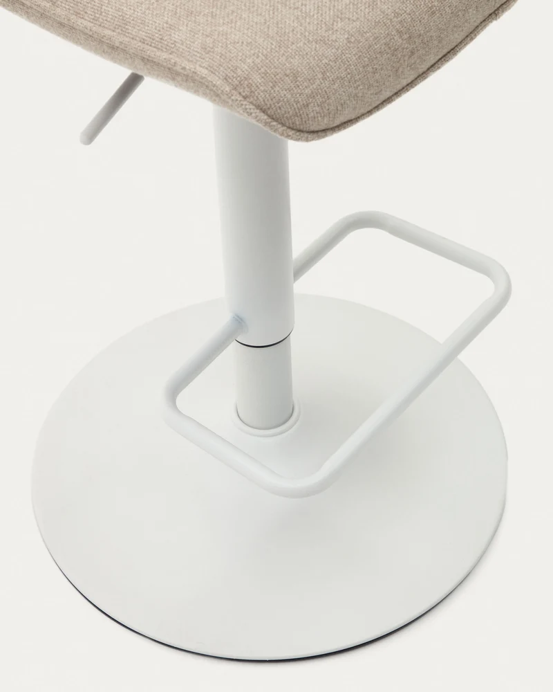 Zenda stool in beige chenille and matt white steel 81-102 cm FSC 100%