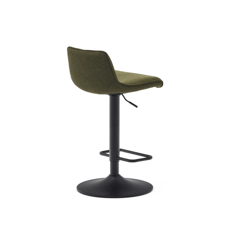 Zenda stool in dark green chenille and matt black steel height 81-102 cm FSC 100%