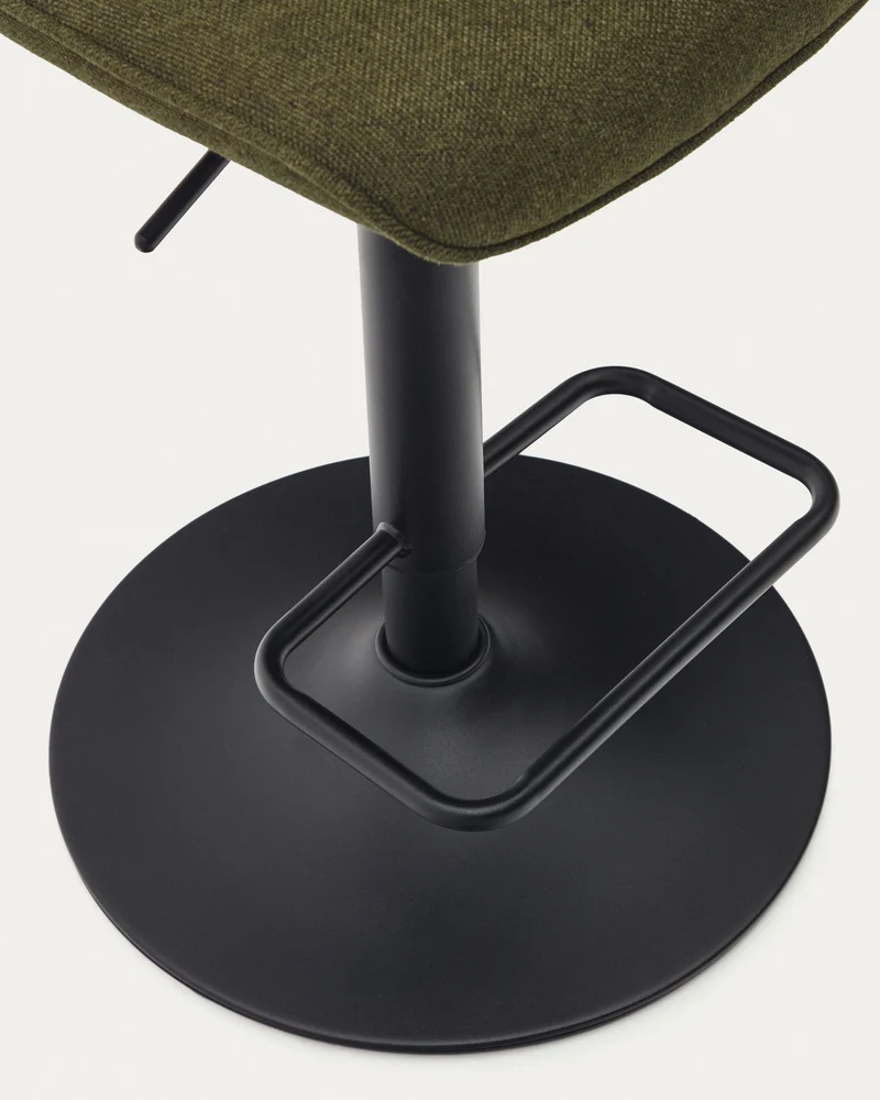 Zenda stool in dark green chenille and matt black steel height 81-102 cm FSC 100%