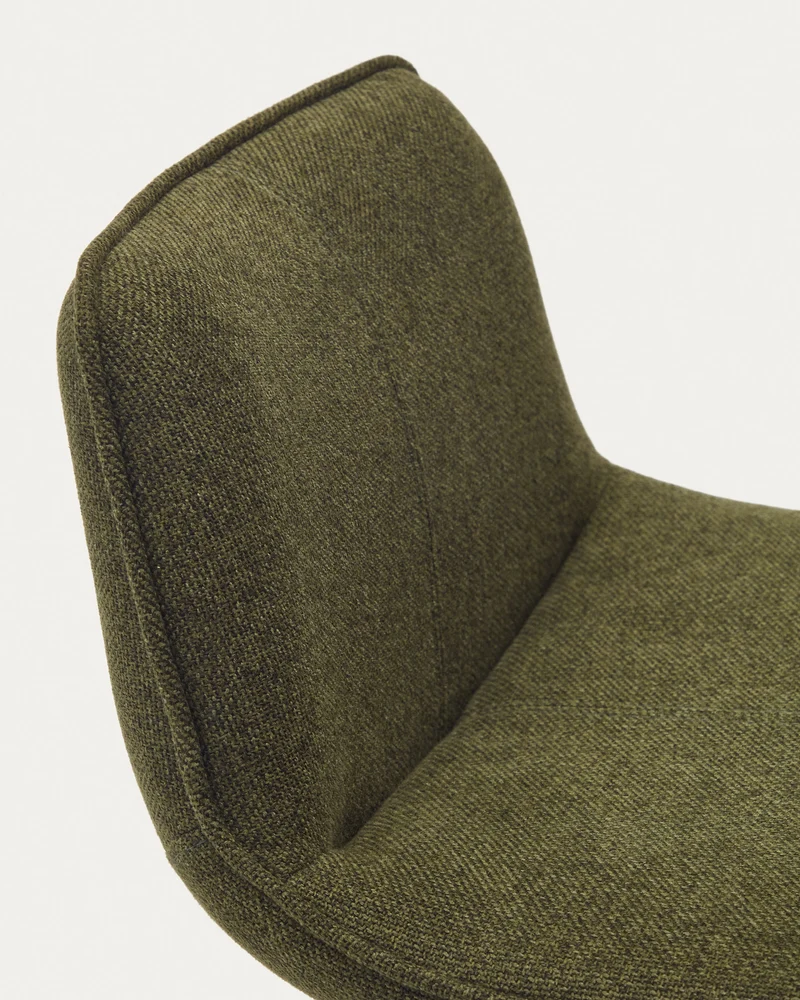 Zenda stool in dark green chenille and matt black steel height 81-102 cm FSC 100%