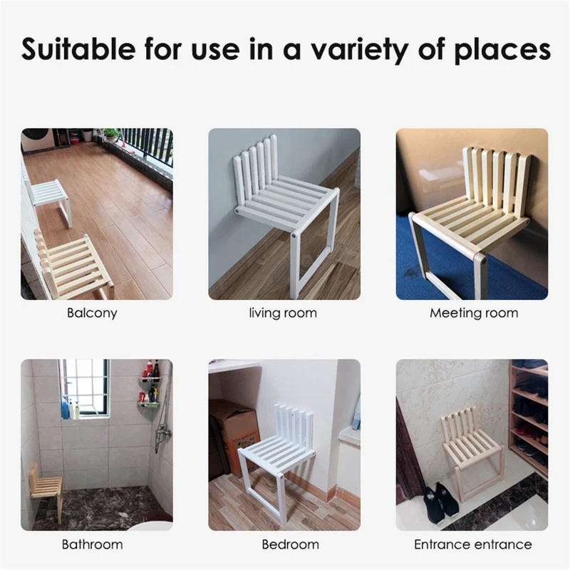 Tabouret en bois pliant ultra-mince pour charge lourde pour salle de bain d'entrée