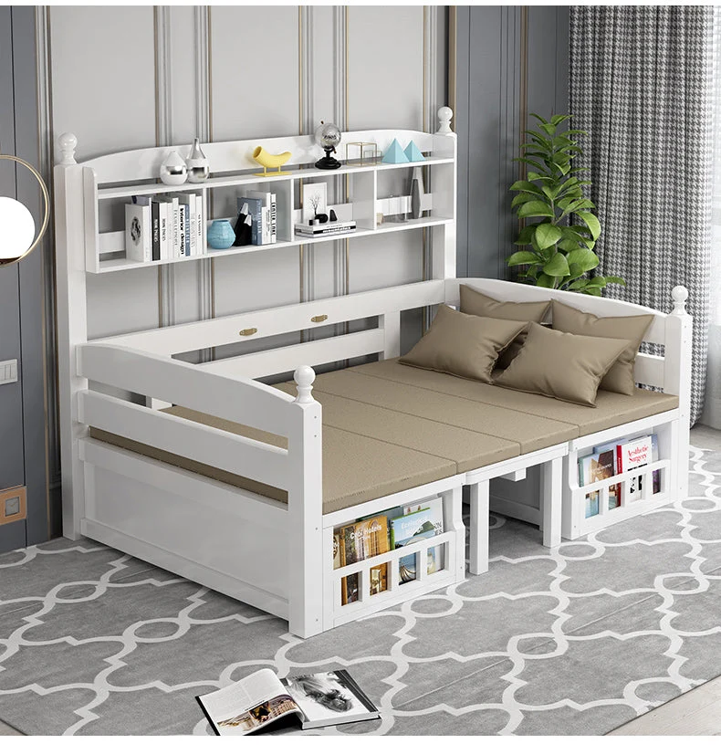Canapé-lit en bois massif avec bureau et étagère à livres