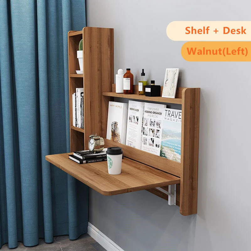 Bureau et étagère pliables fixés au mur