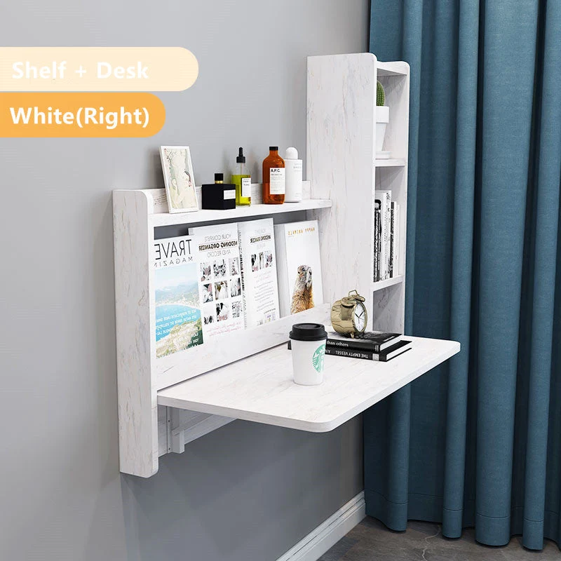 Bureau et étagère pliables fixés au mur