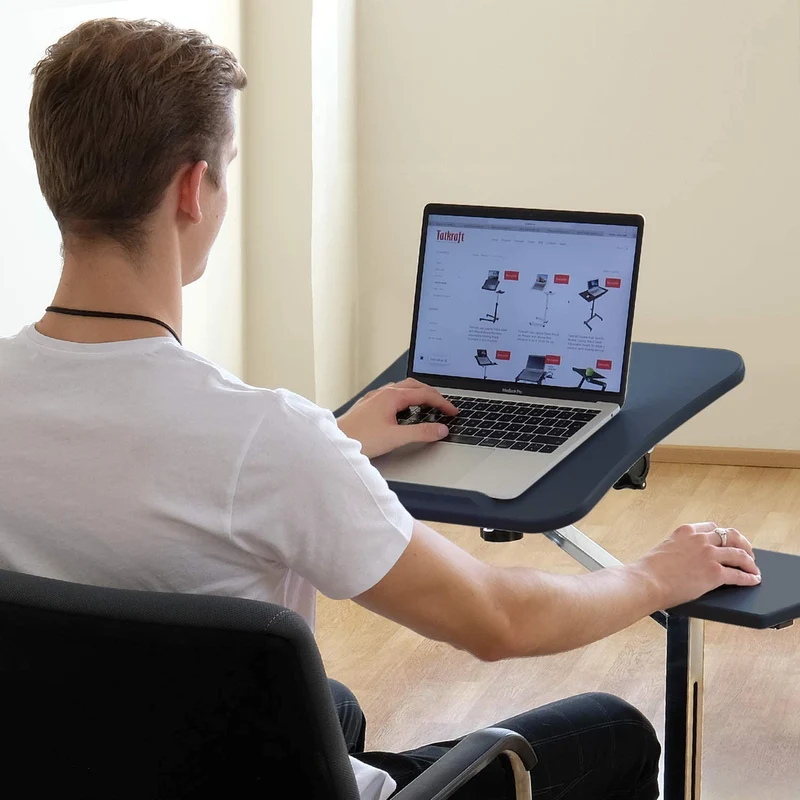 Bureau d'ordinateur portable à roulettes en hauteur portable et réglable avec tapis de souris