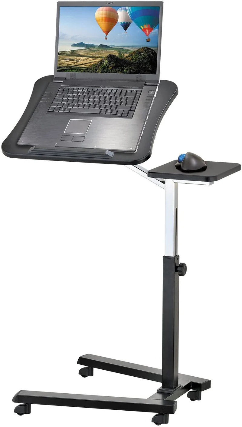 Bureau d'ordinateur portable à roulettes en hauteur portable et réglable avec tapis de souris