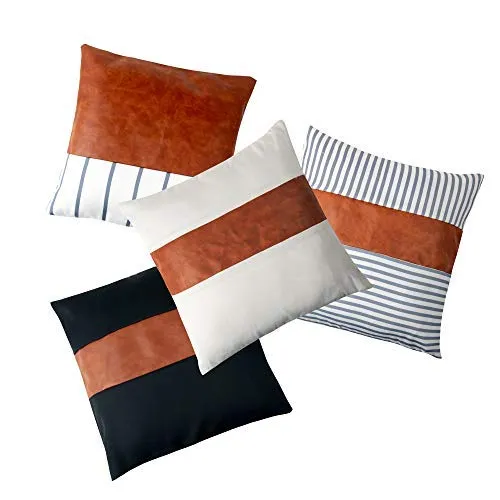 Housses de coussin en similicuir 18x18 pouces/45x45 CM Lot de 4