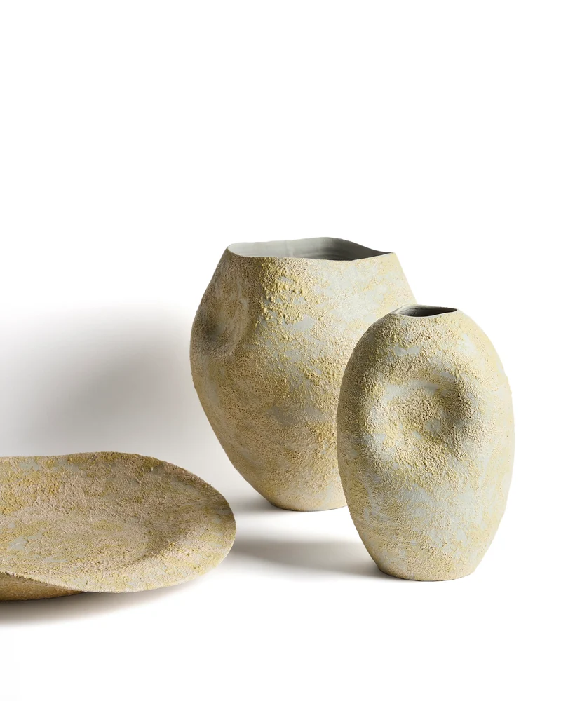 Medira ecru and yellow ceramic vase 32.5cm