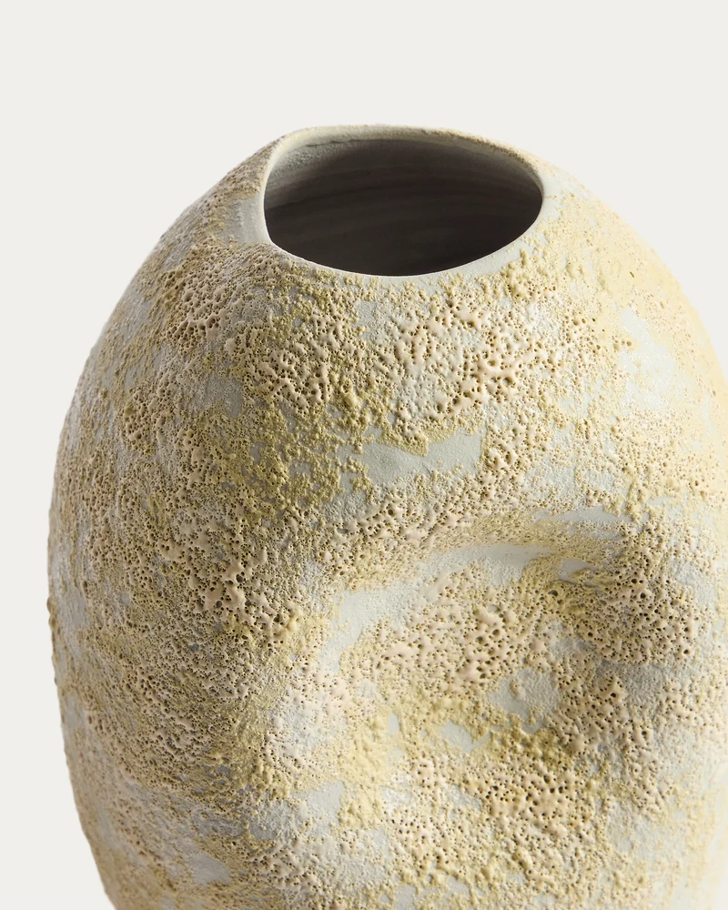 Medira ecru and yellow ceramic vase 32.5cm