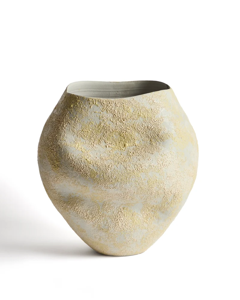 Medira ecru and yellow ceramic vase 35.5cm