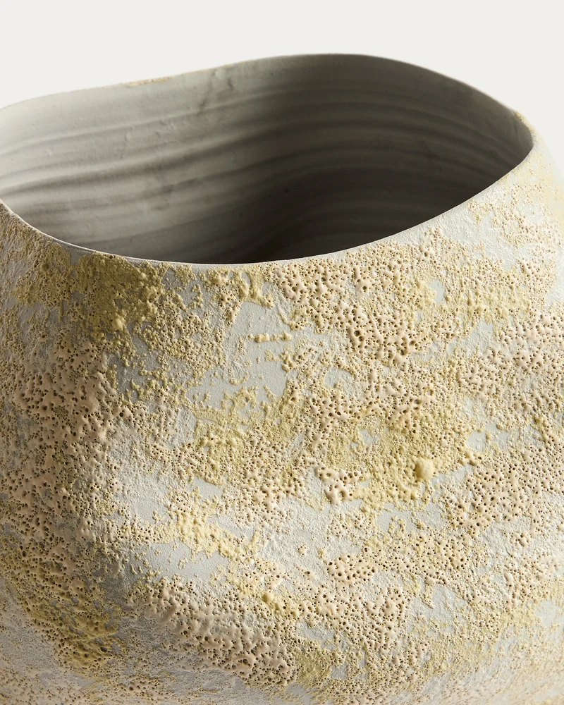 Medira ecru and yellow ceramic vase 35.5cm