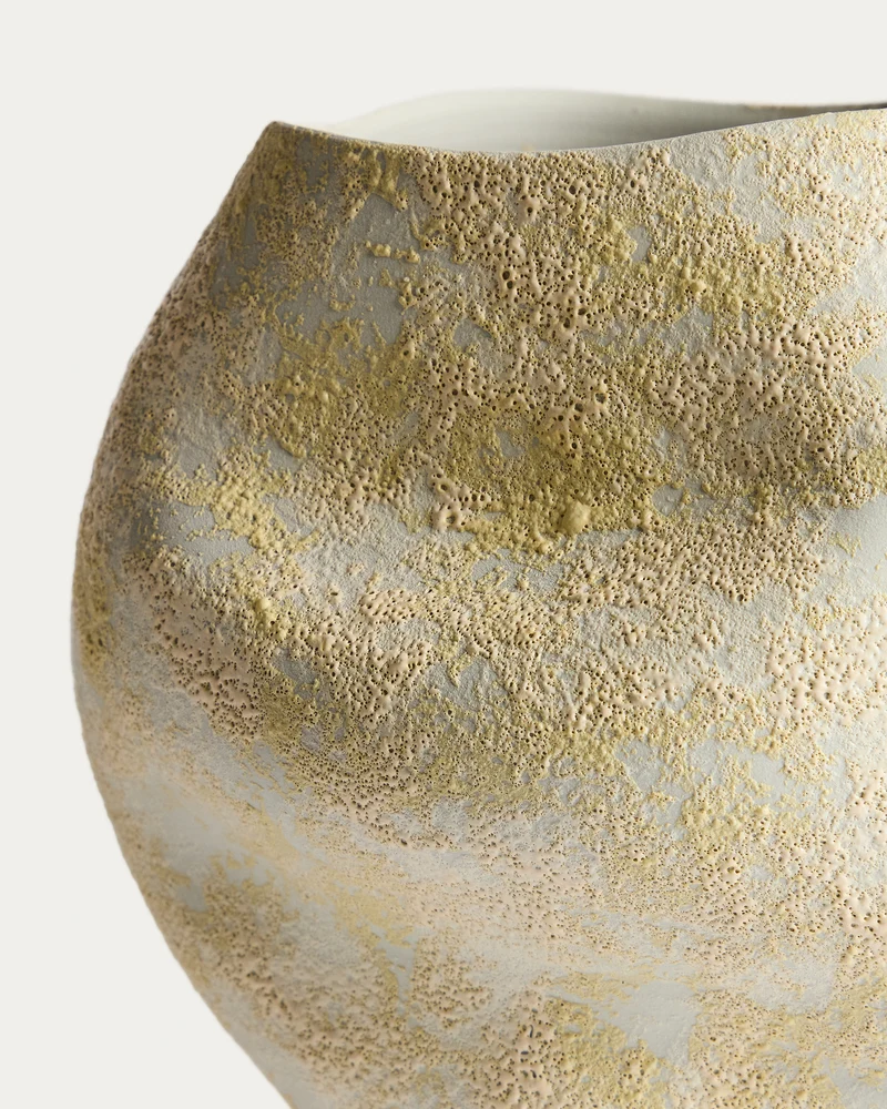 Medira ecru and yellow ceramic vase 35.5cm