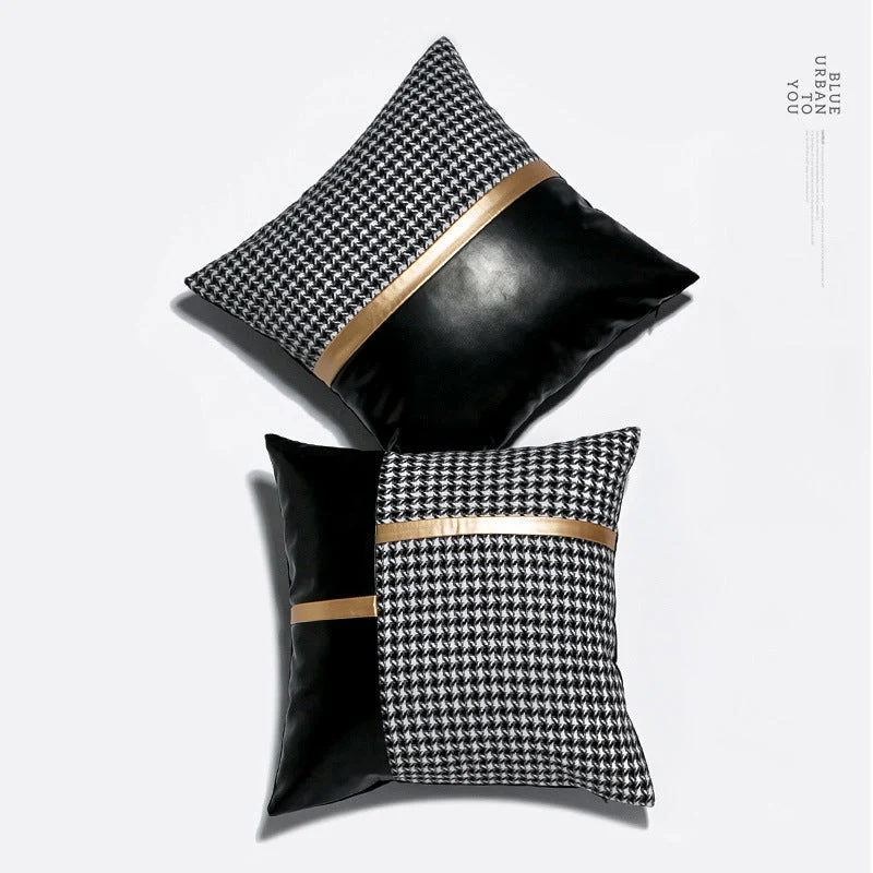 Ensemble de 4 housses de coussin en feuille d'or à coutures en similicuir