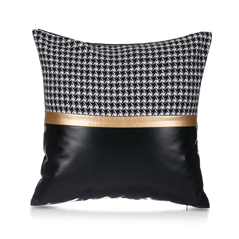 Ensemble de 4 housses de coussin en feuille d'or à coutures en similicuir