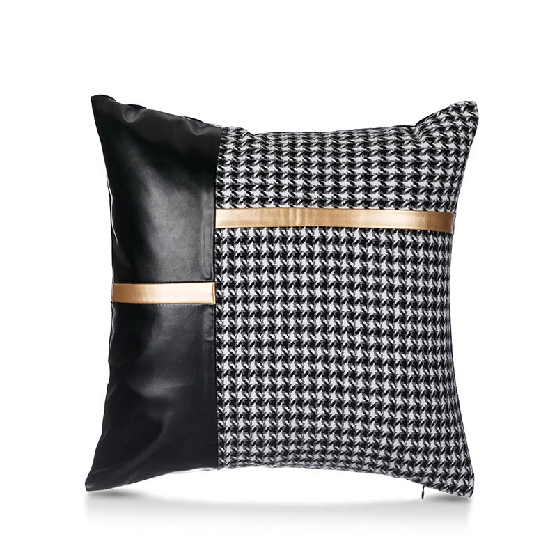 Ensemble de 4 housses de coussin en feuille d'or à coutures en similicuir