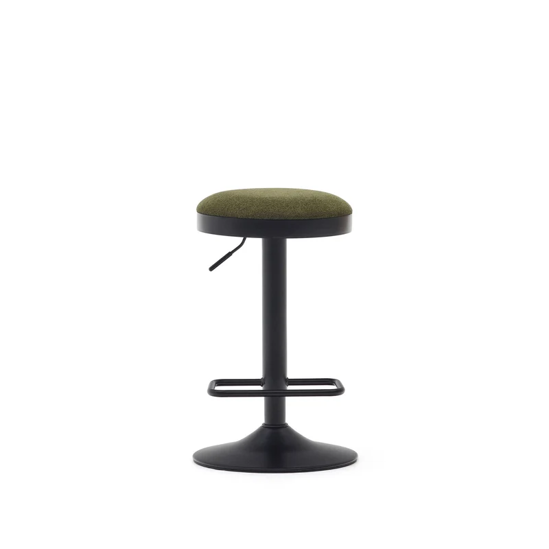 Zaib stool in dark green chenille and matt black steel height 63-84 cm