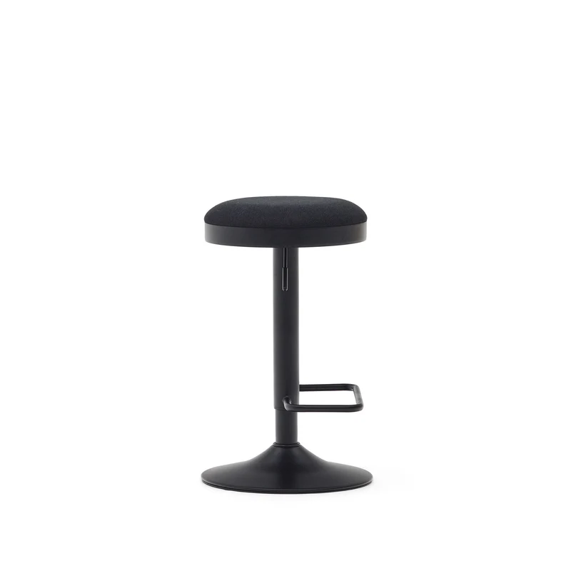 Zaib stool in black chenille and matt black steel height 63-84 cm