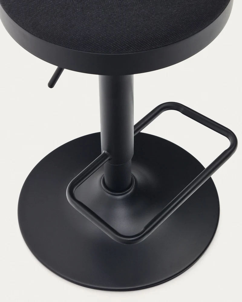 Zaib stool in black chenille and matt black steel height 63-84 cm