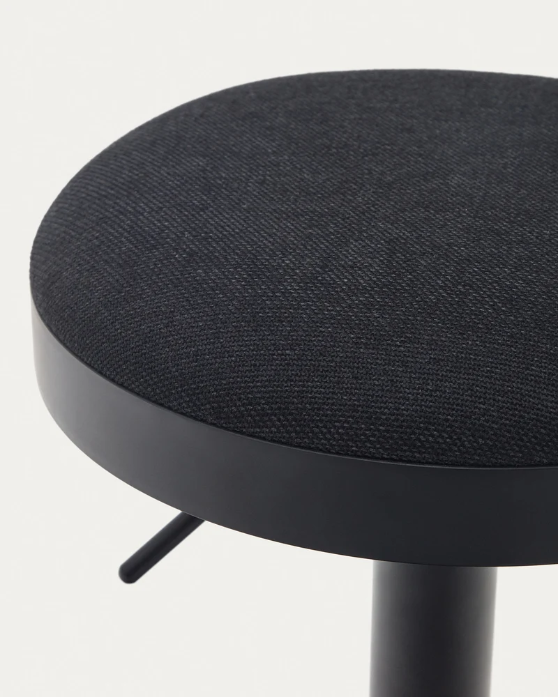 Zaib stool in black chenille and matt black steel height 63-84 cm