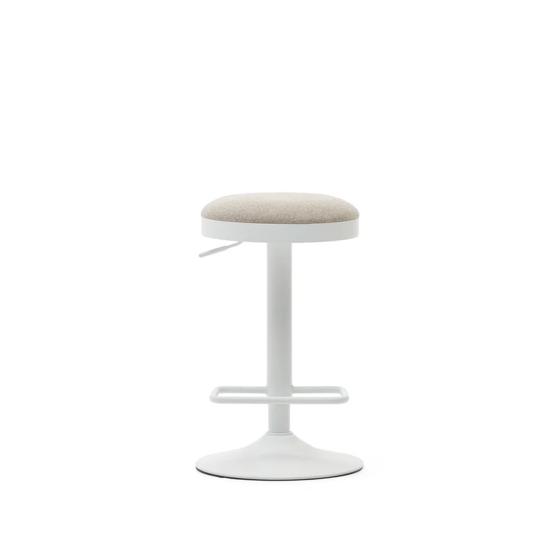 Zaib stool in beige chenille and matt white steel height 63-84 cm