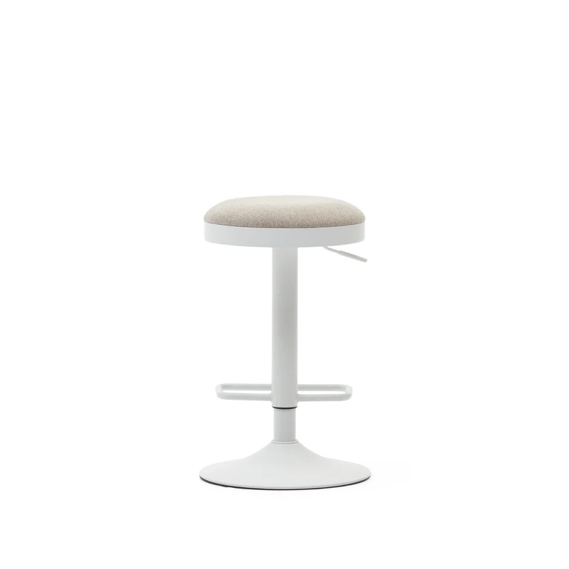 Zaib stool in beige chenille and matt white steel height 63-84 cm