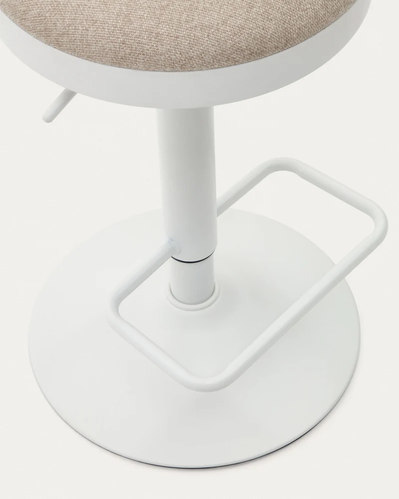 Zaib stool in beige chenille and matt white steel height 63-84 cm