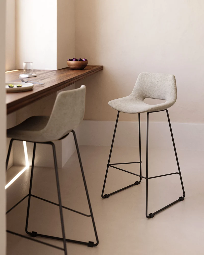 Zahara beige stool with steel in a black finish 65 cm