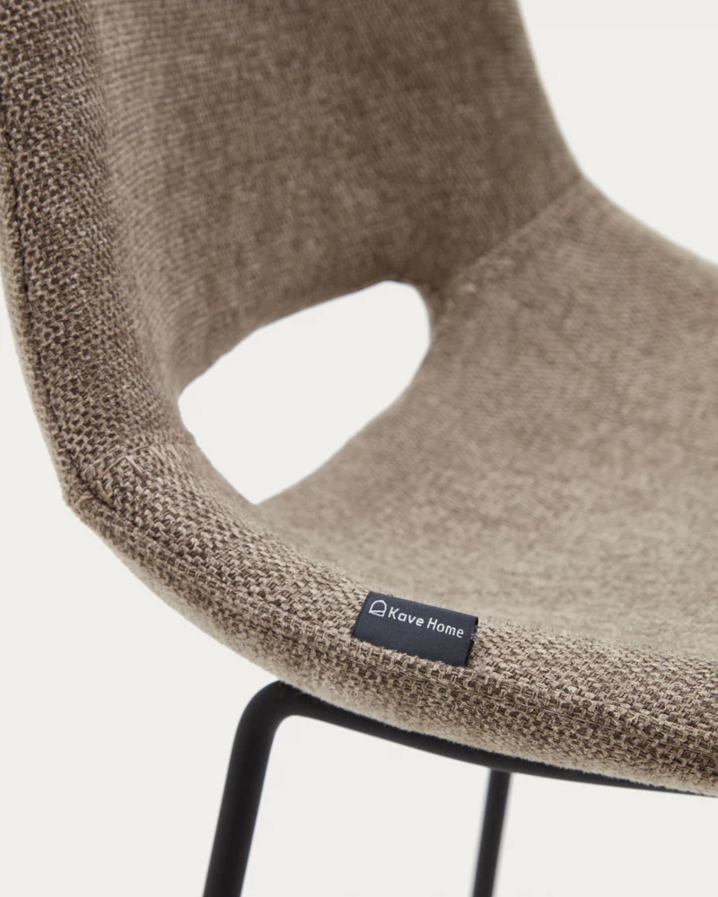 Zahara bar stool in brown with steel legs in black finish 65 cm