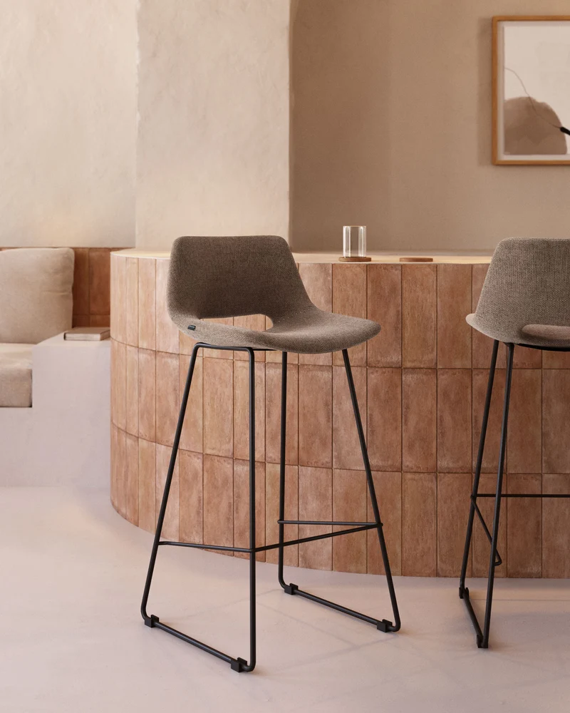 Zahara bar stool in brown with steel legs in black finish 76 cm