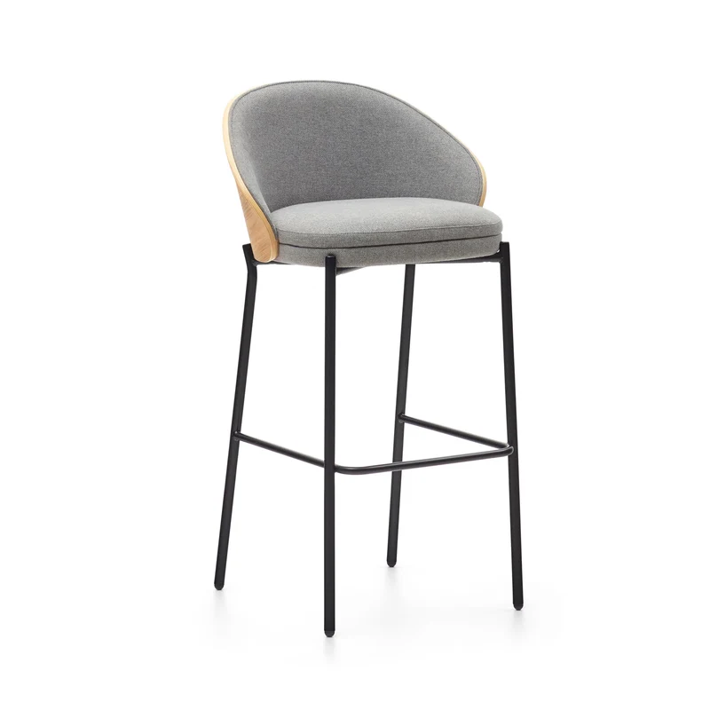 Eamy stool light grey chenille & Natural 77 cm