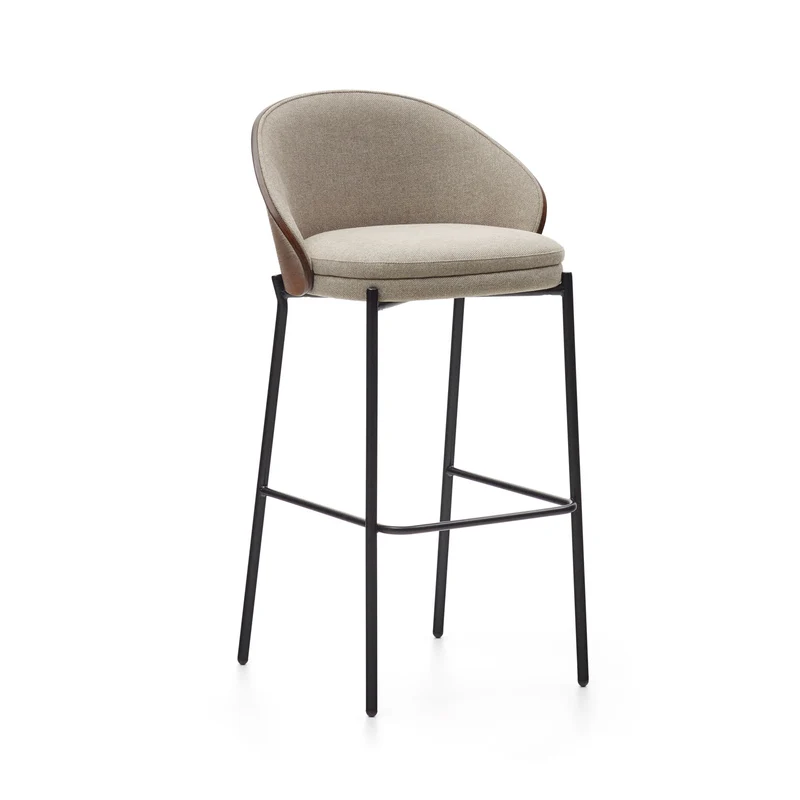 Eamy stool light brown chenille & walnut 77 cm