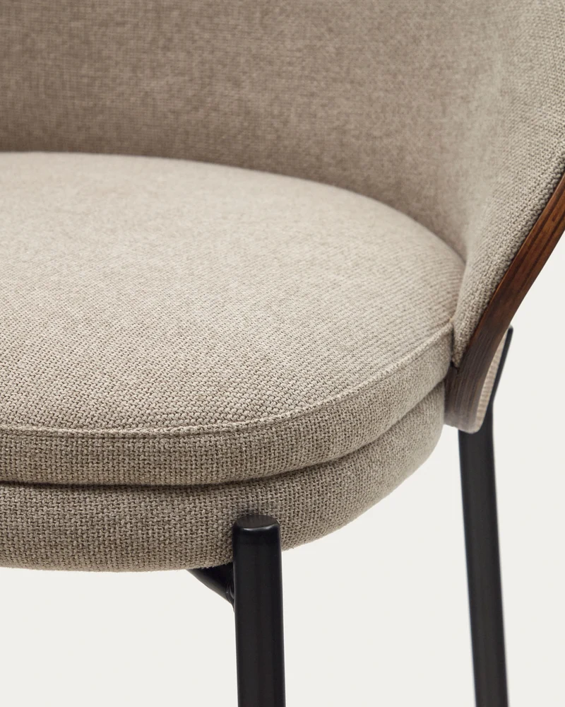 Eamy stool light brown chenille & walnut 77 cm