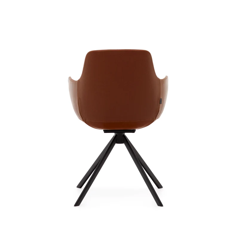 Tissiana self-centring swivel chair in synthetic brown leather and matte black aluminium