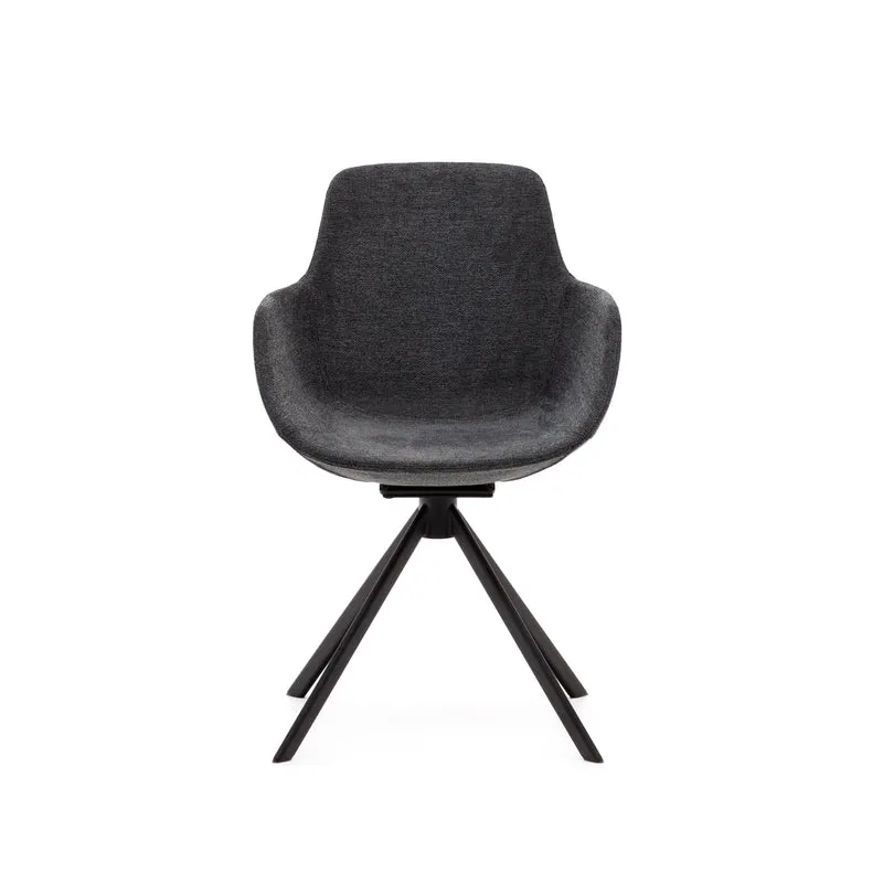 Tissiana self-centring swivel chair in dark grey chenille and matte black aluminium