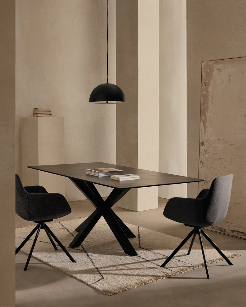 Tissiana self-centring swivel chair in dark grey chenille and matte black aluminium